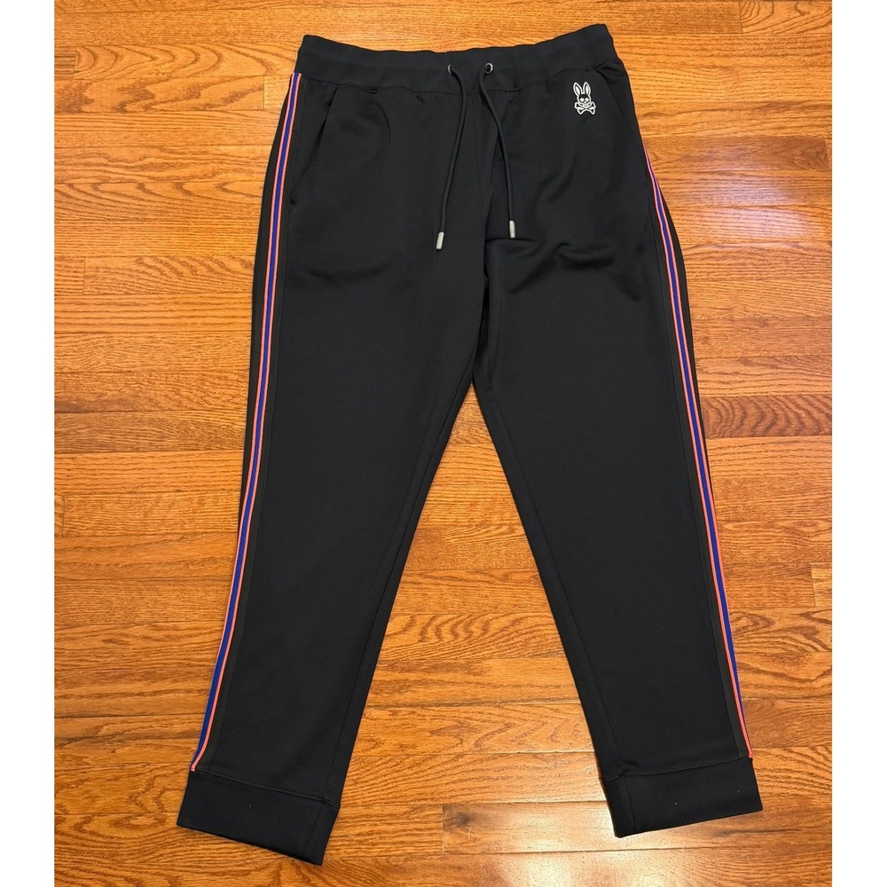 Psycho Bunny Sweatpants Jogger Mens Size 1 XLT Black Side Striped Track Lounge